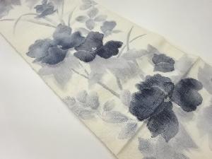 手織り紬花葉模様織出し名古屋帯